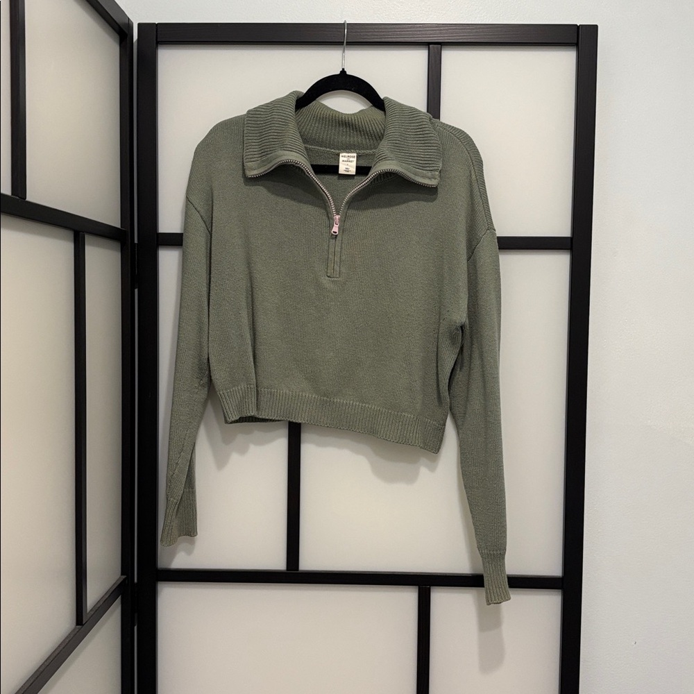 Melrose and Market Sage Green Half-Zip Sweater